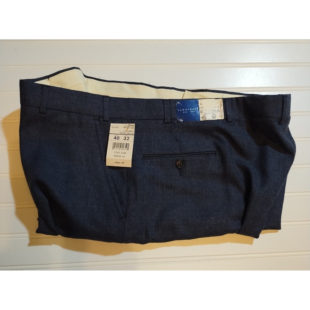 Towncraft Mens Heather Blue Vintage Dress Pants Flat Front 40x32 Made in USA NWT